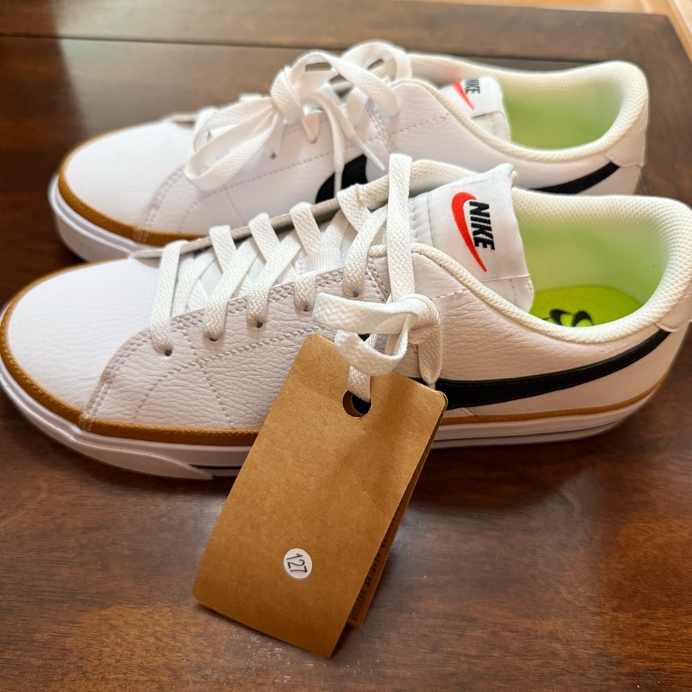 Nike White and Black Sneakers with Tan Trim 10 - Picture 2 of 9